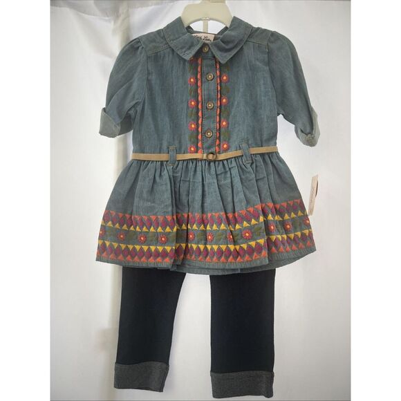 Little Lass Girls Infant Toddler 24 Month Western Denim 2 Piece Outfit NEW - Picture 2 of 8